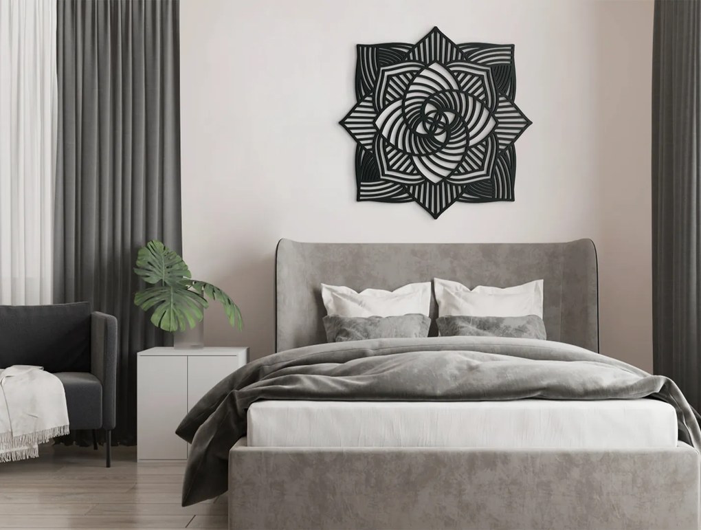 drevko Vyrezávaná drevená mandala Ruža Rozmer obrazu: 44,5 x 44,5 cm, Farba dekorácie: Čierna