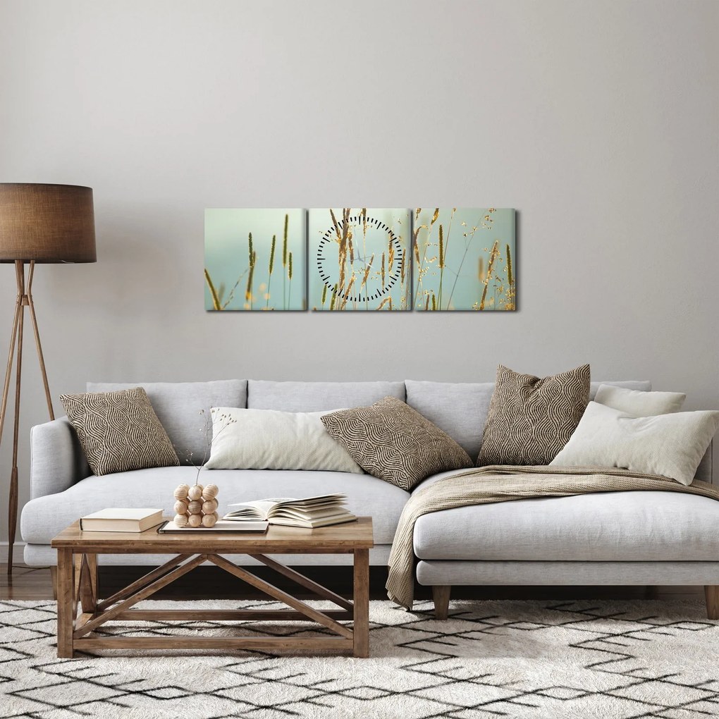 Obraz - Lúčny okamih (s hodinami) (90x30 cm)