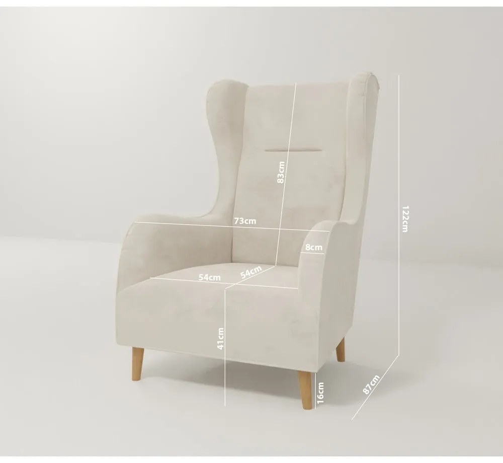 Krémové zamatové kreslo ušiak Carole – Ropez