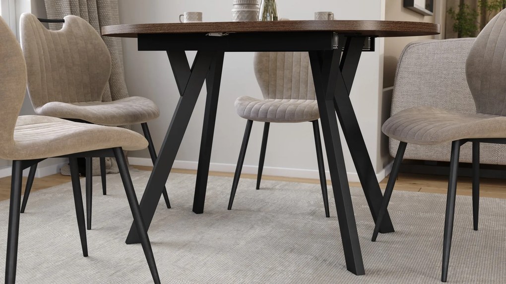 Mazzoni ALMO Hnedý dub / čierne nohy - OVÁLNY ROZKLADACÍ STÔL 140-240 cm PRE 10-12 OSÔB