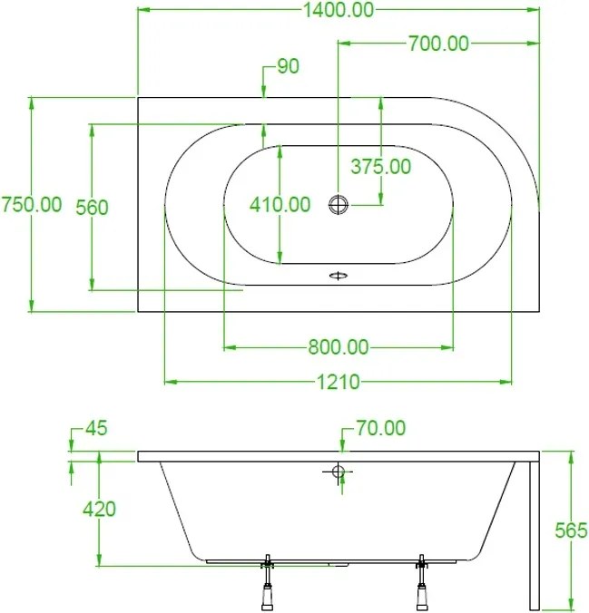 BPS-koupelny Akrylátová asymetrická vaňa na vstavanie HYD-EBI140P-VEST 140x75 cm PRAVÁ, biela