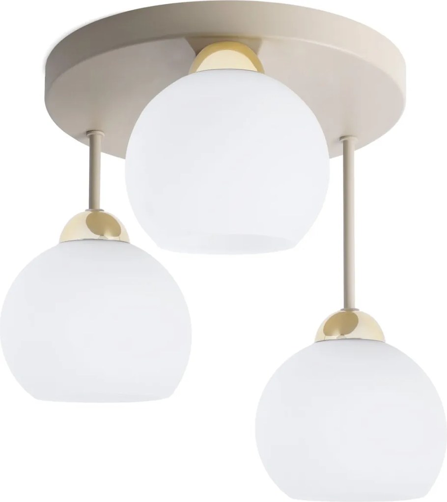 Stropné svietidlo Eliza, 3x biele sklenené tienidlo, g/be, o