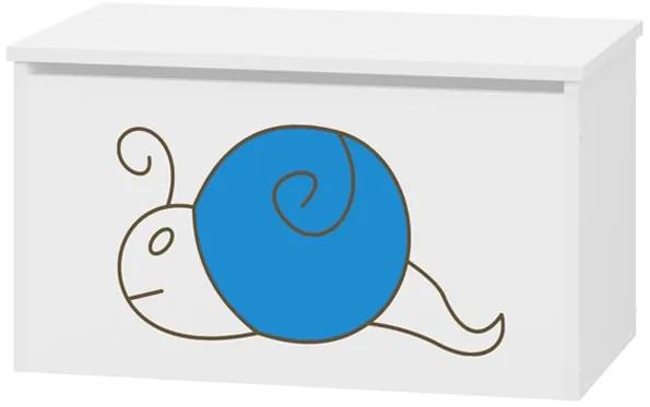 Raj posteli Box na hračky - gravírovaný modrý slimák dub sonoma