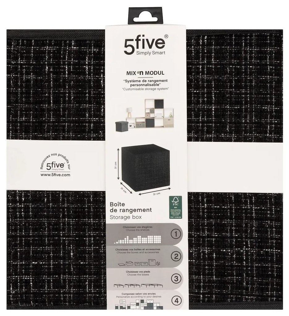 5five Simply Smart Úložný box Tweed, 31x31x31 cm, čierna