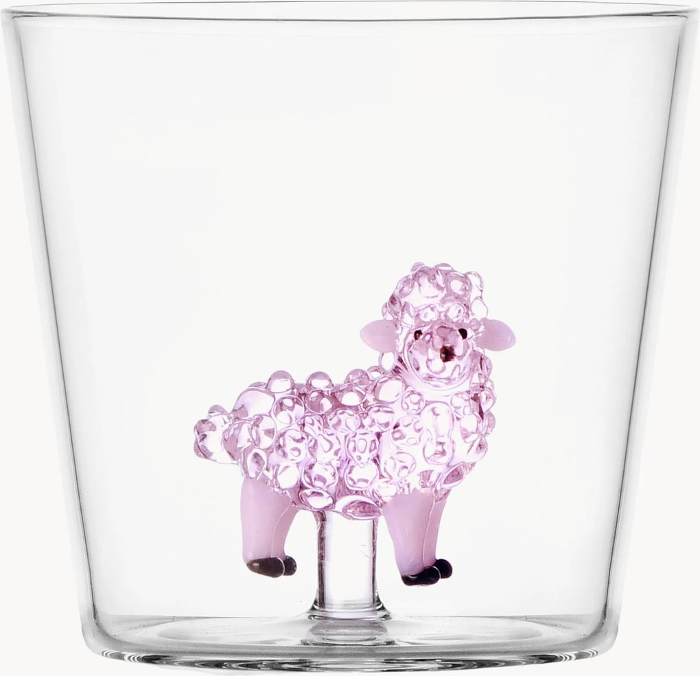 Ručne vyrobený pohár z borosilikátového skla Pink Sheep