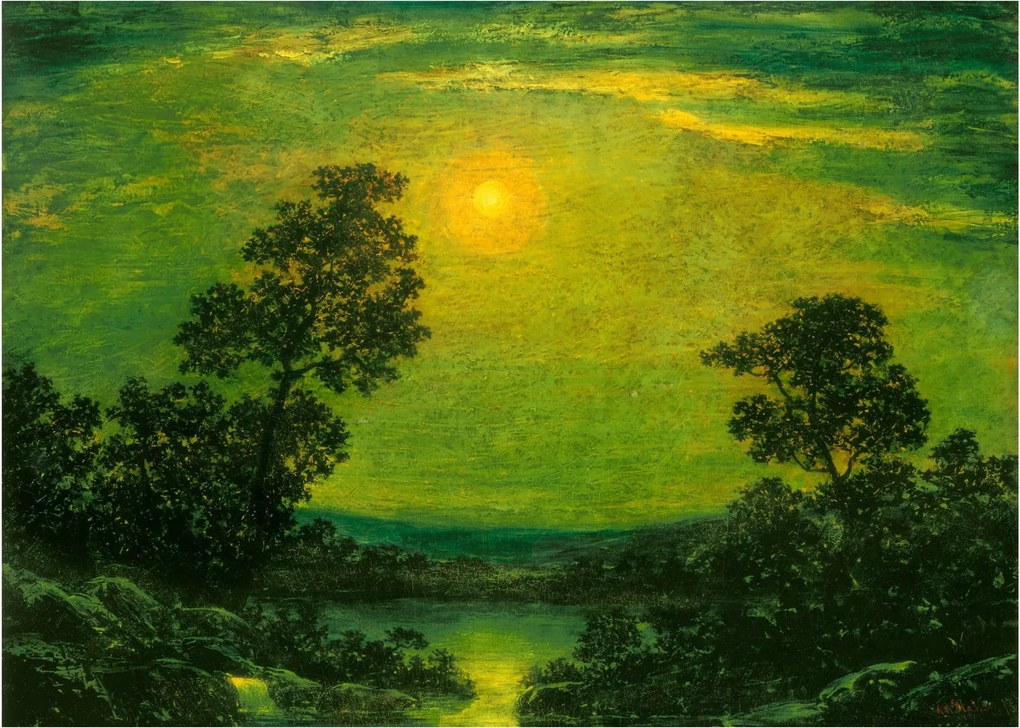Sklenený obraz - Imitator of Ralph Albert Blakelock, Moonlight, reprodukcia (70x50 cm)