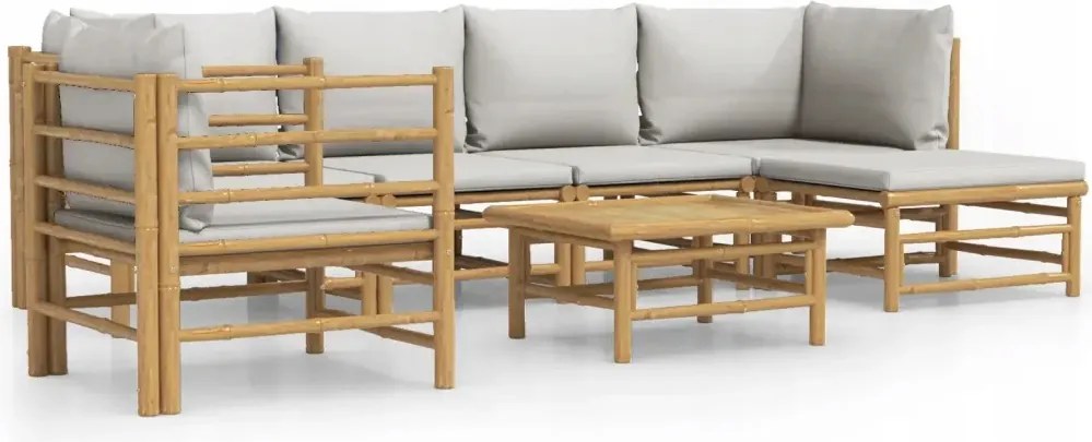 vidaXL 7-dielna sada záhradného nábytku, svetlošedé vankúše, bambus