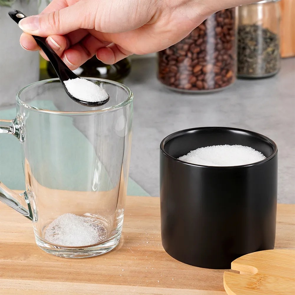 VILDE Keramická cukřenka s bambusovým víčkem a lžičkou, černá 250ml