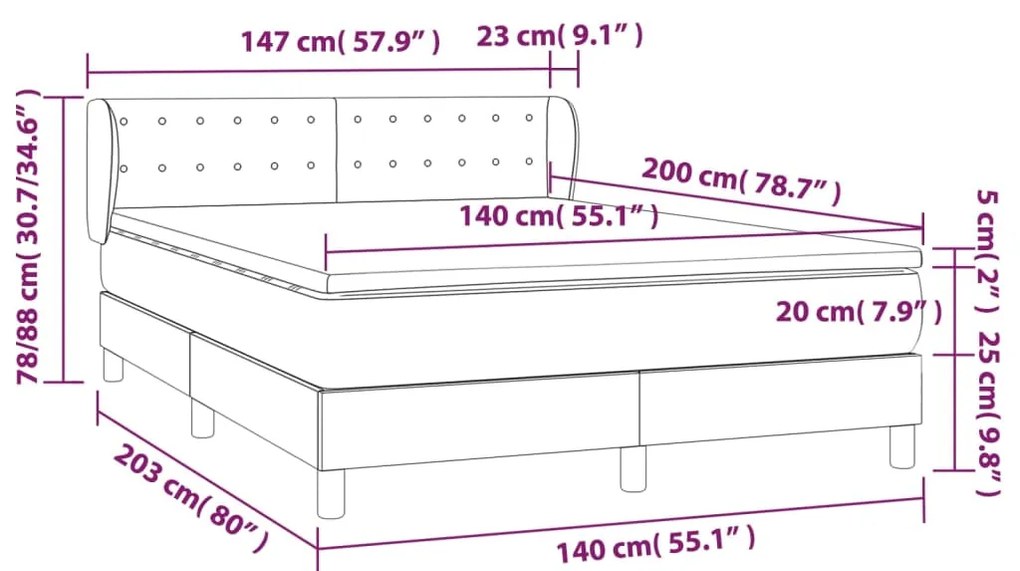 Posteľný rám boxspring s matracom krémový 140x200 cm látka