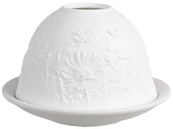 Biely porcelánový svietnik na čajovú sviečku s kvetinami Paollo - Ø 12*8 cm