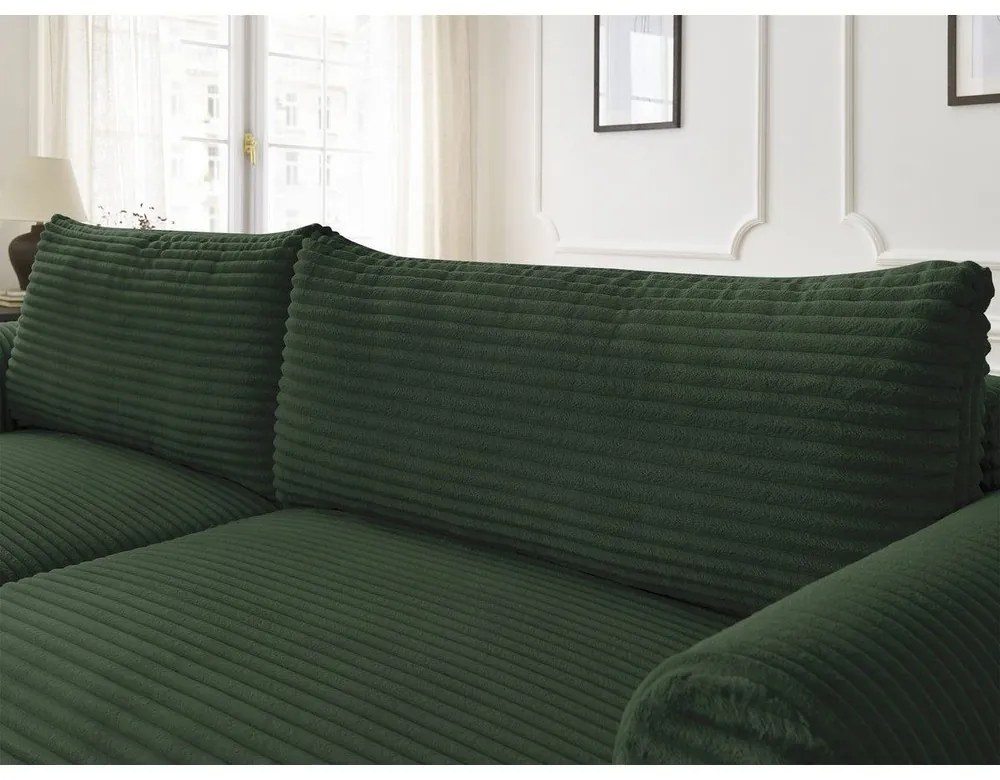 Tmavozelená menčestrová rozkladacia rohová pohovka (ľavý roh) Lucien – Bobochic Paris