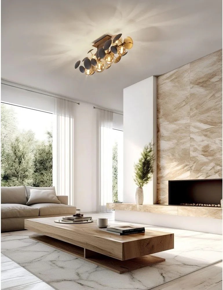 Stropné svietidlo so skleneným tienidlom v sivo-zlatej farbe 76x22 cm Bubble – Trio Select