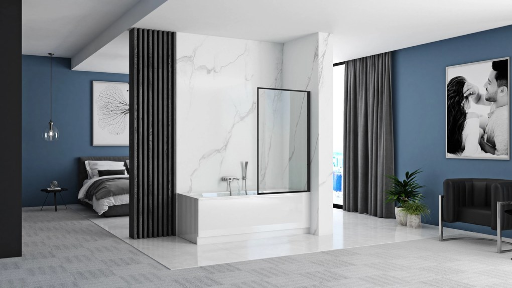 Rea Lagos, vaňová zástena, 1-krídlová, 70 x 140 cm, čierna-transparentná, REA-K7632