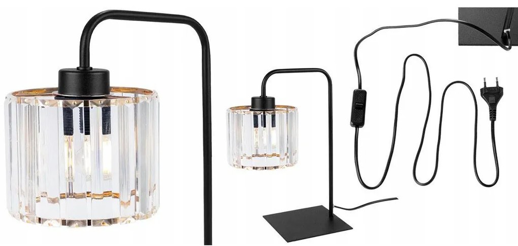 Stolová lampa HOLDI 2, 1x priehľadné krištáľové tienidlo, G