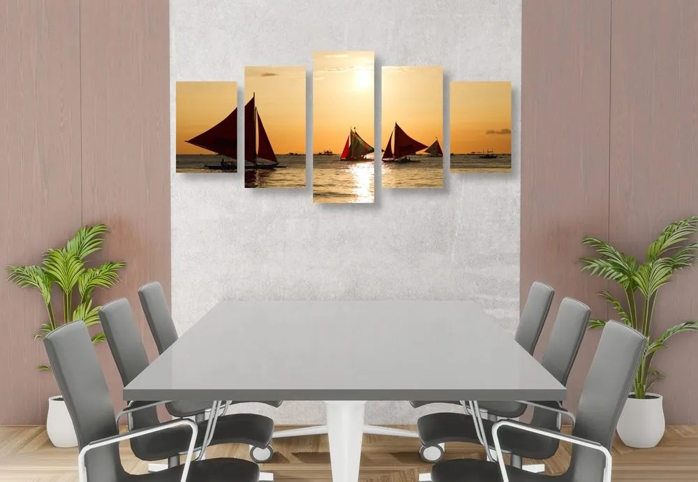 5-dielny obraz nádherný západ slnka na mori Varianta: 200x100