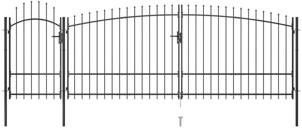 Záhradná plotová brána s hrotmi 5x2,25 m, čierna