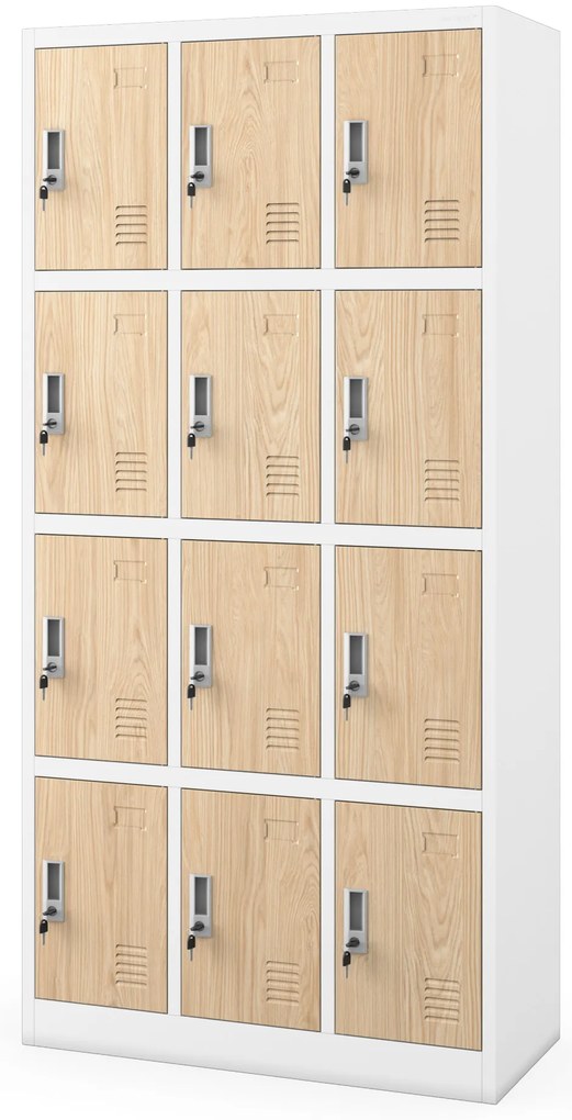 Šatňová skrinka s 12 priehradkami, biela/dub Sonoma, 900x1850x400 mm: MARCIN Eco Design