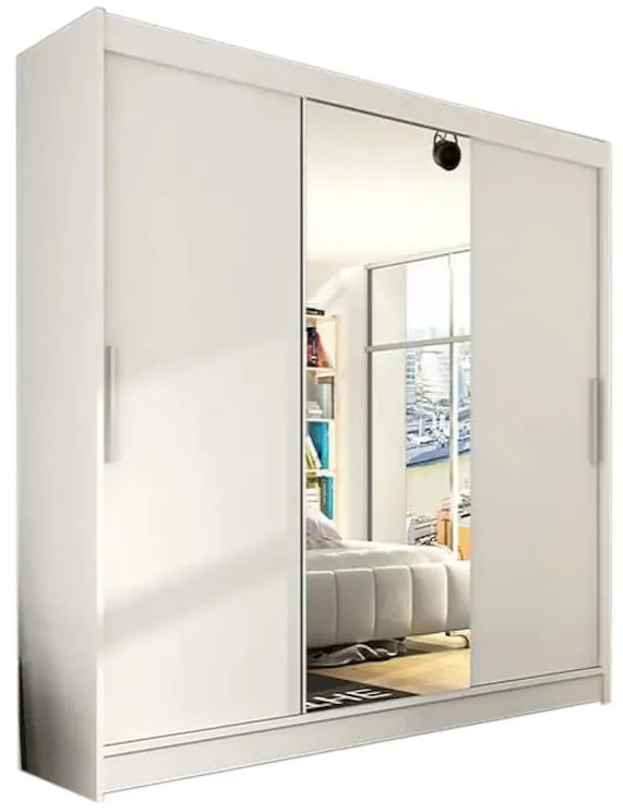 Posuvná šatníková skriňa ASTON so zrkadlom, 250x215x58, biela mat