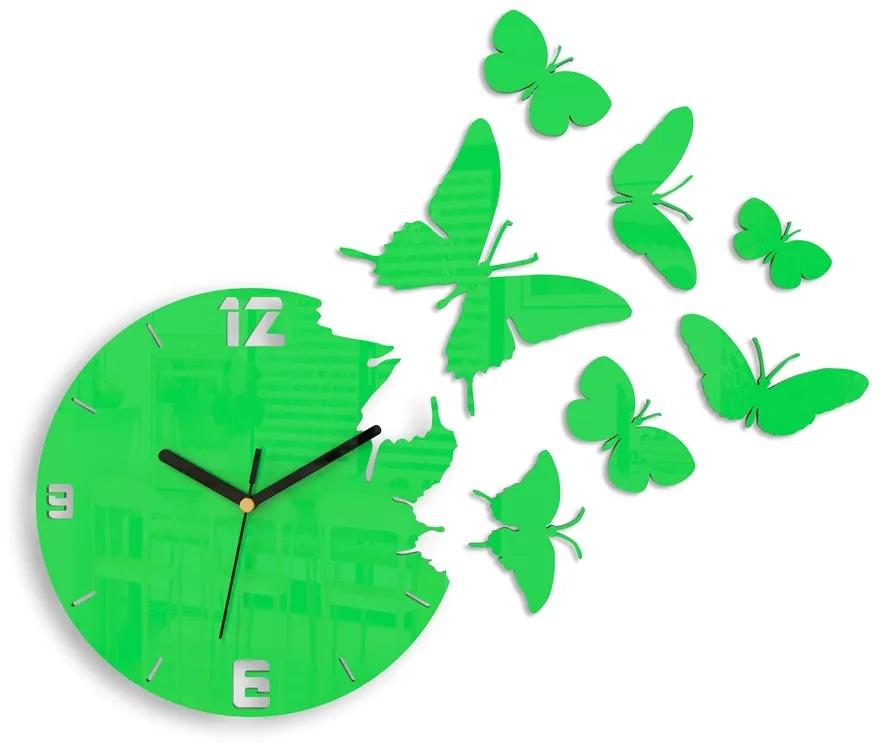 3D nalepovacie hodiny Butterflies zelené