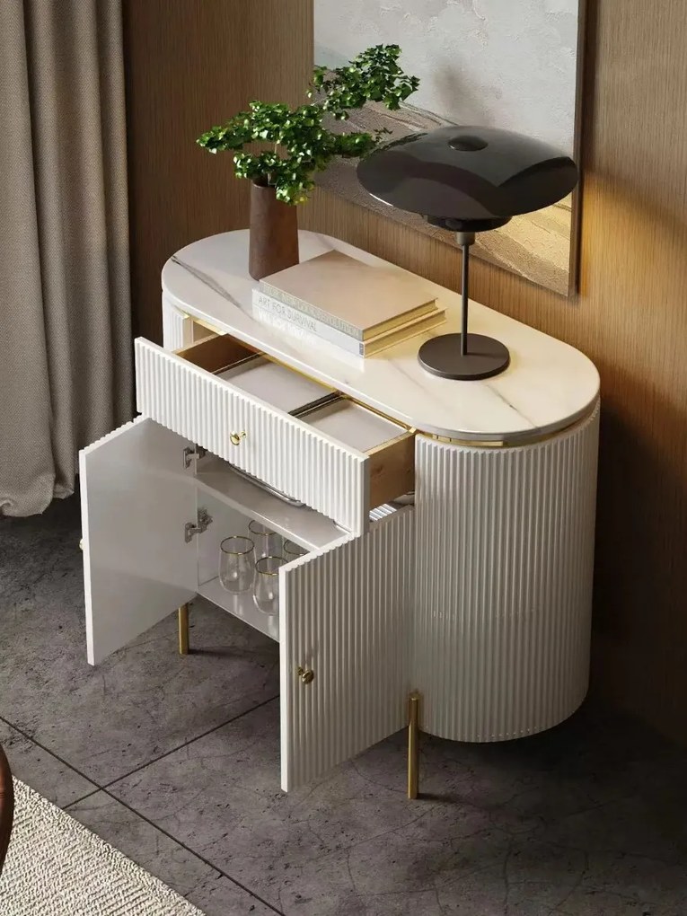 KOMODA GASTON S ZLATÉ NOHY + BIELA + SYNTETICKÝ MRAMOR 100 cm