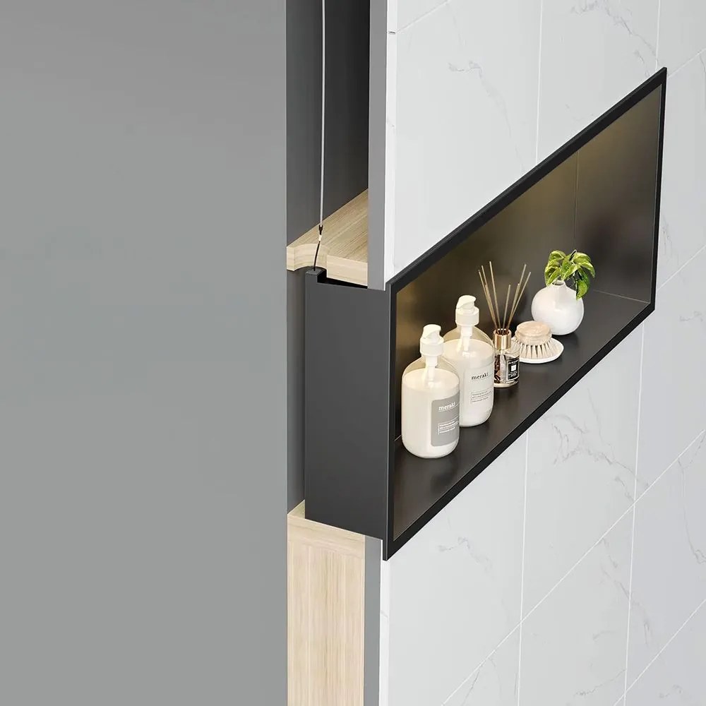 Rea Rea, LED polička na zapustenie 60x30x10 cm, 12W, 3000K, čierna matná, REA-08541