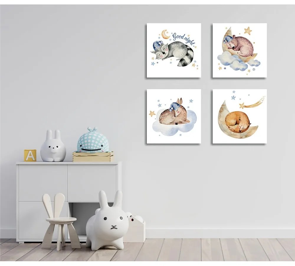 Obrazy v súprave 4 ks 30x30 cm Good Night - Wallity