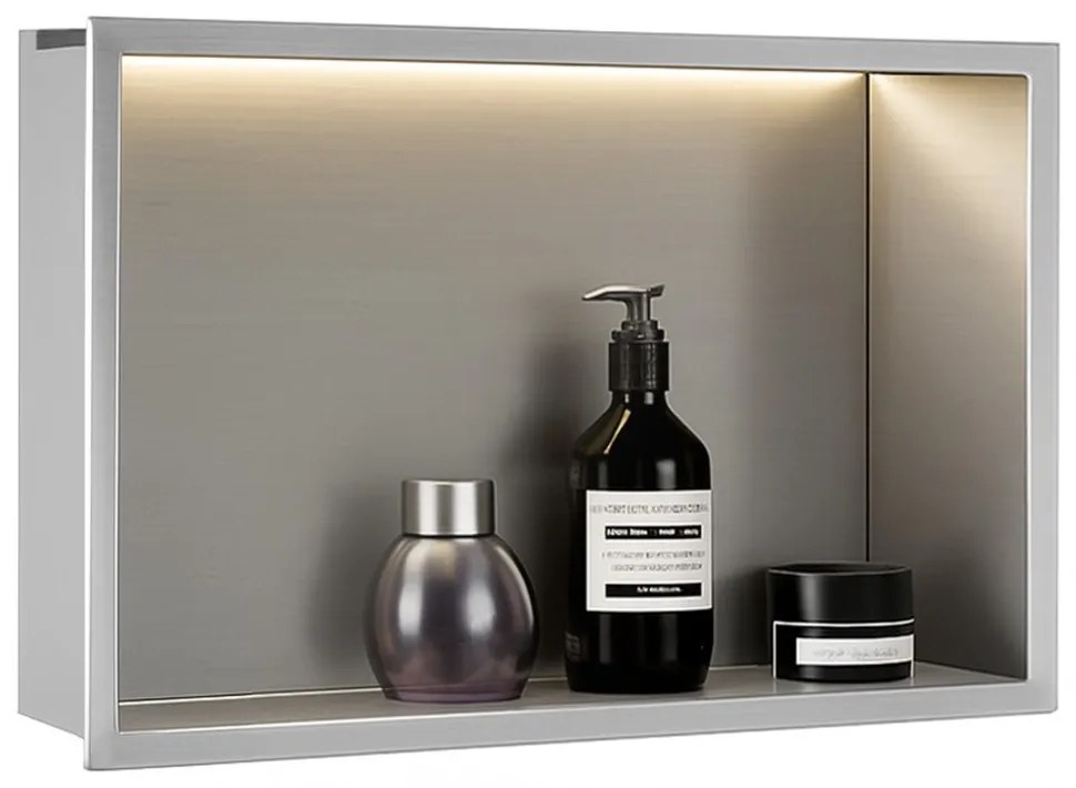 Rea Rea, LED polička na zapustenie 45x30x10 cm, 12W, 3000K, brúsená oceľ, REA-08547