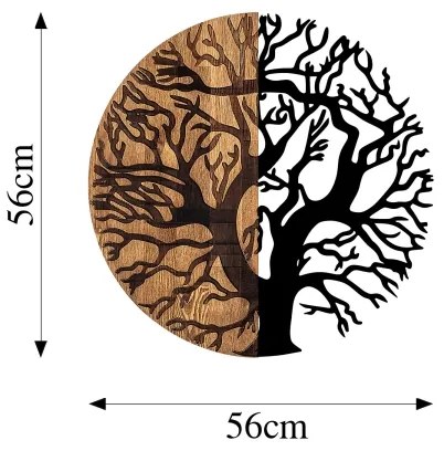 Nástenná dekorácia pr. 56 cm strom drevo/kov