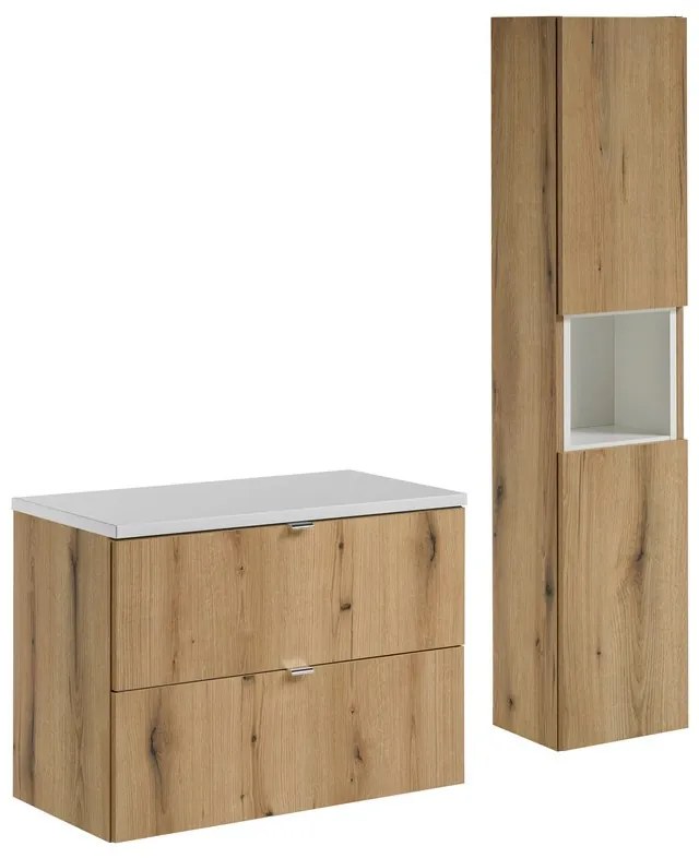Kúpeľňová zostava Nova Dub I s doskou a skrinkami 80 cm dub evokujúci/biela
