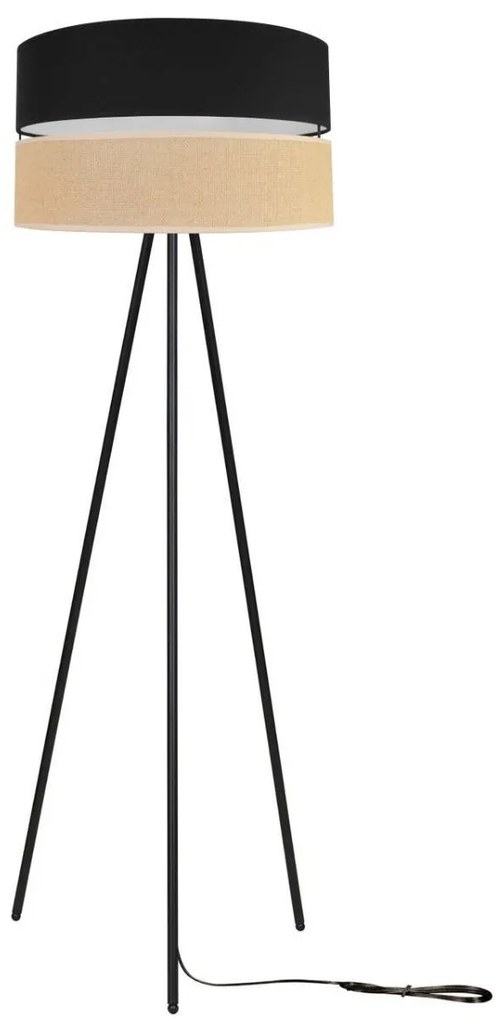 Stojacia lampa Juta, 1x jutové/čierne textilné tienidlo, m, b