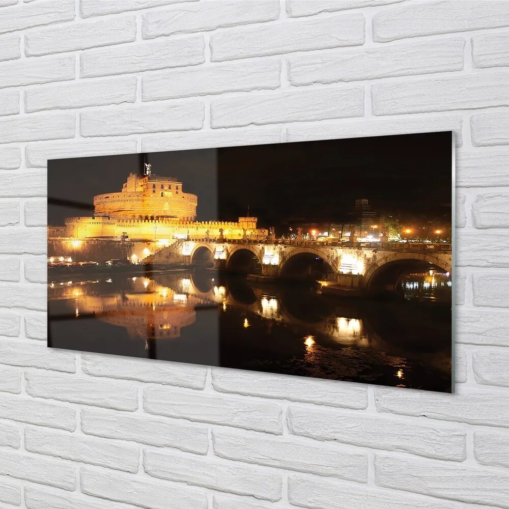 Sklenený obraz Rome River mosty v noci 125x50 cm