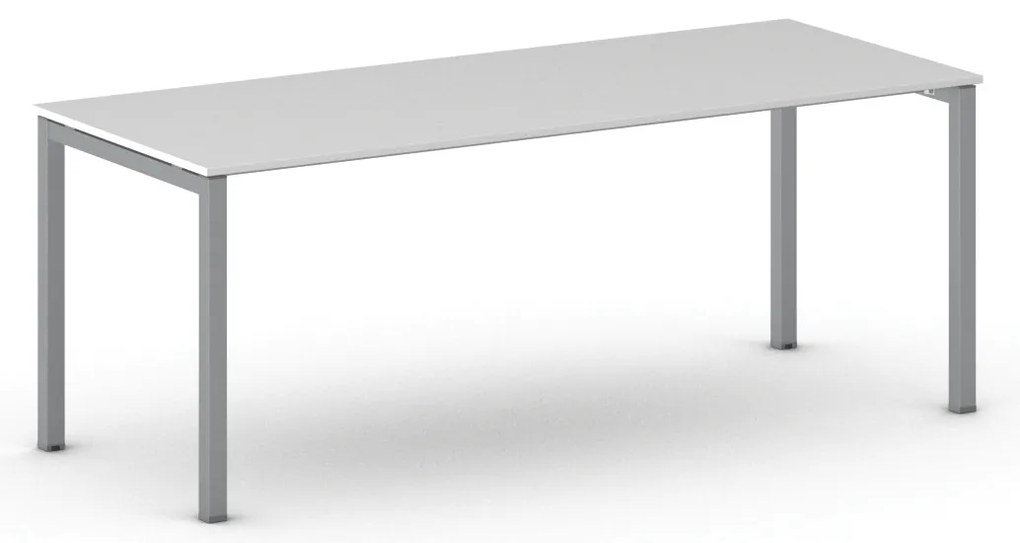 Rokovací kancelársky stôl PRIMO SQUARE, 200x80 cm, sivostrieborná podnož, biela