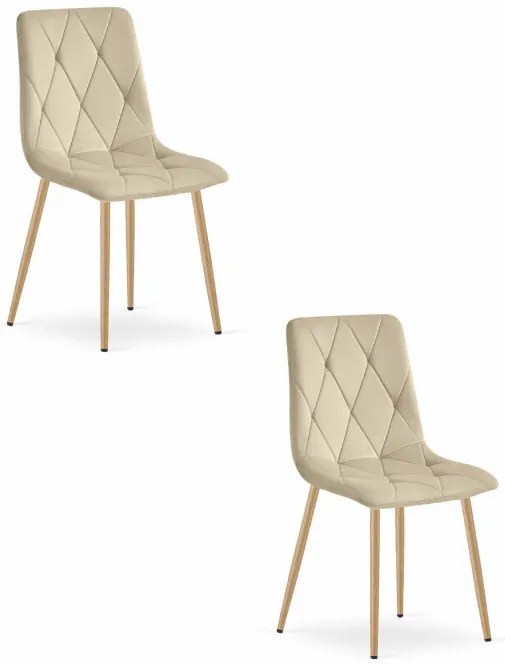 Set dvoch jedálenských stoličiek LIBRA zamatové svetlobéžové / drevené nohy (2 ks)
