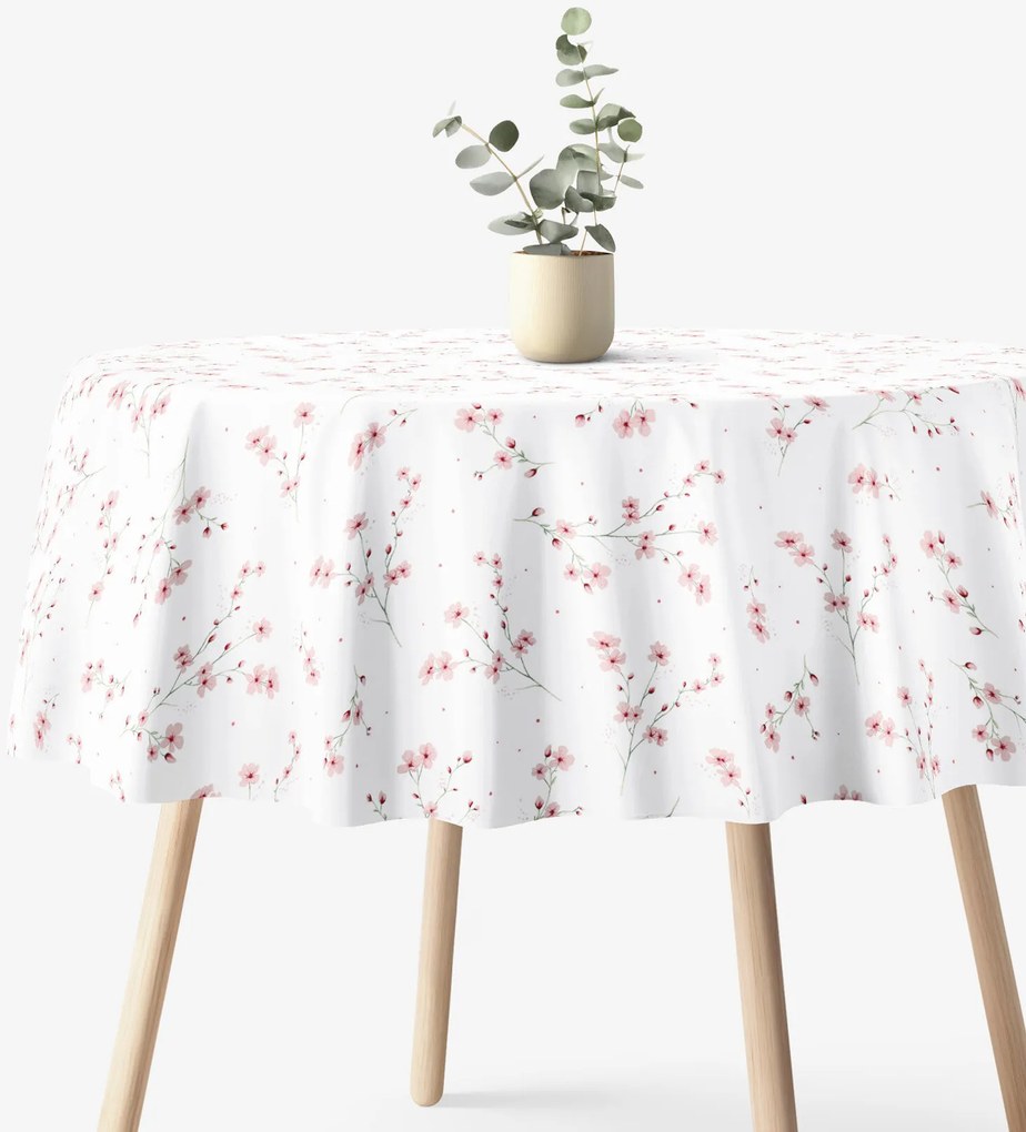 Goldea okrúhly obrus 100% bavlnené plátno - kvitnúce sakury Ø 130 cm