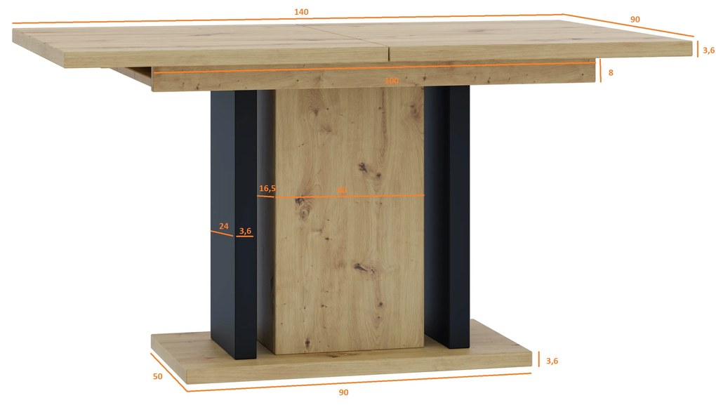 Jedálenský stôl Wogrun (artisan + čierna) (pre 6 až 8 osôb). Vlastná spoľahlivá doprava až k Vám domov. 1055273
