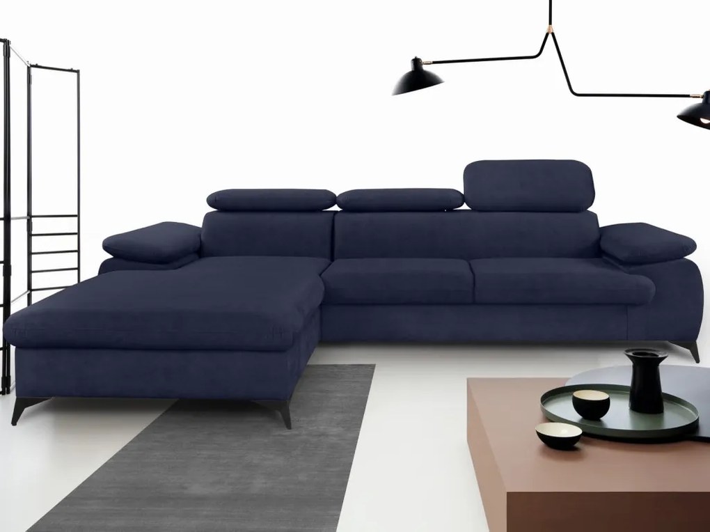 Rohová sedacia súprava Scala, tmavo modrá látka, ľavý roh