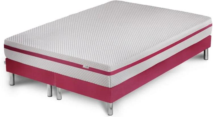 Ružová posteľ s matracom a dvojitým boxspringom Stella Cadente Maison Pluton, 140 × 200 cm