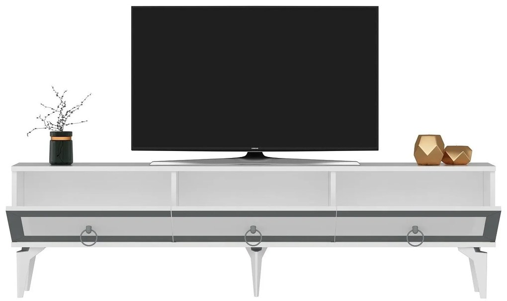 TV stolík/skrinka Muvuta 2 (biela + strieborná) . Vlastná spoľahlivá doprava až k Vám domov. 1095414