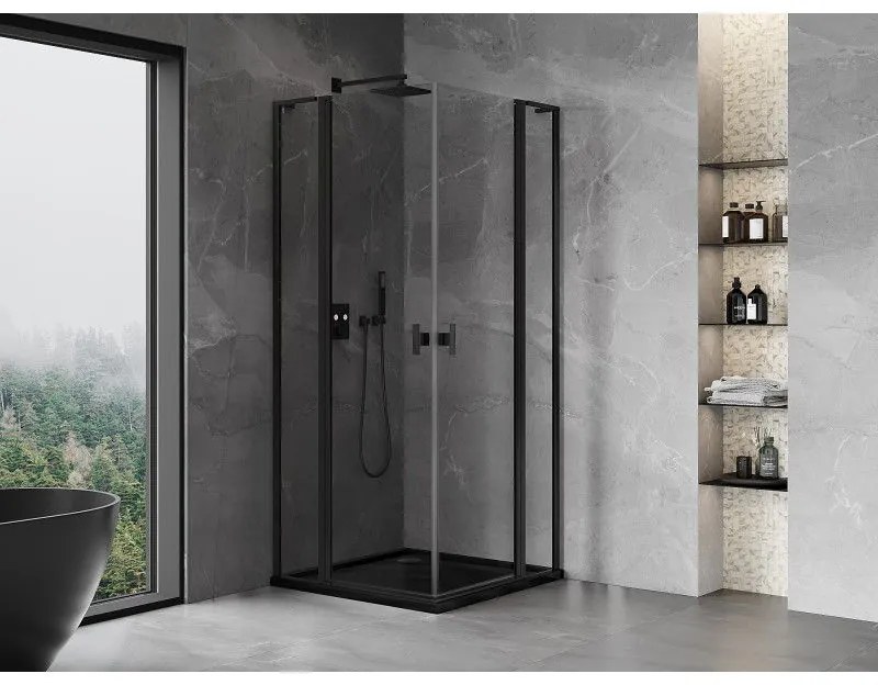 Mexen, Mexen Mist L Duo výklopný sprchový kút 120 x 120 cm, priehľadný, čierny - 8A4L-120-120-70-00