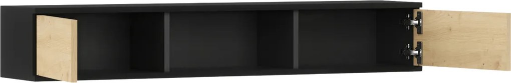 Nástenná polica so skrinkami LANZZI 120 cm, čierna/dub