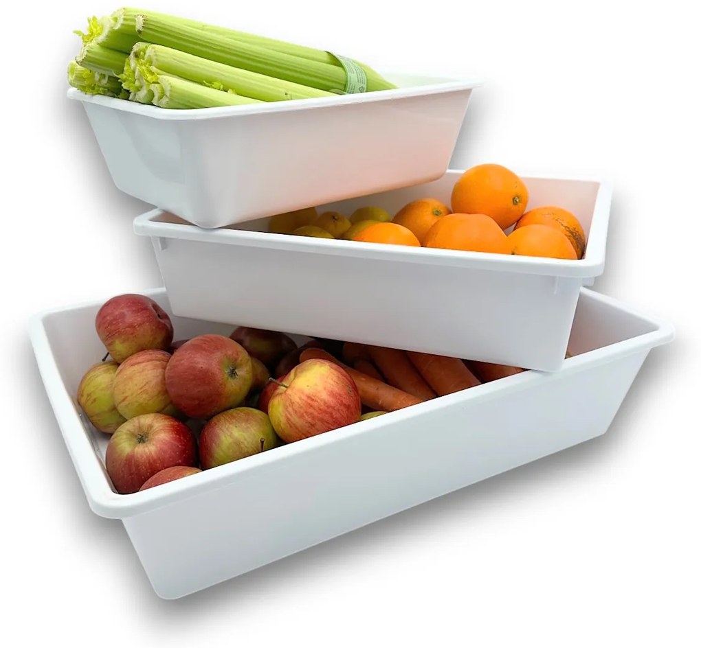 usporadejto.cz Súprava 3 úložných boxov do chladničiek a špájz, 3 ks, TRAY – biela