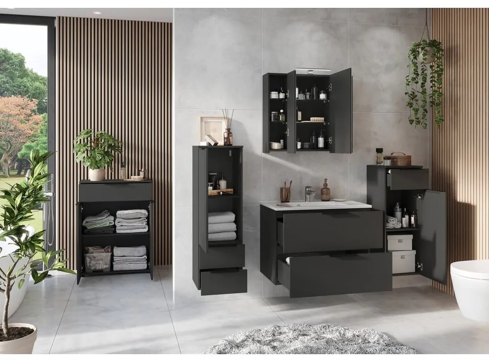 Antracitová vysoká závesná kúpeľňová skrinka 36x93 cm Crandon – Germania