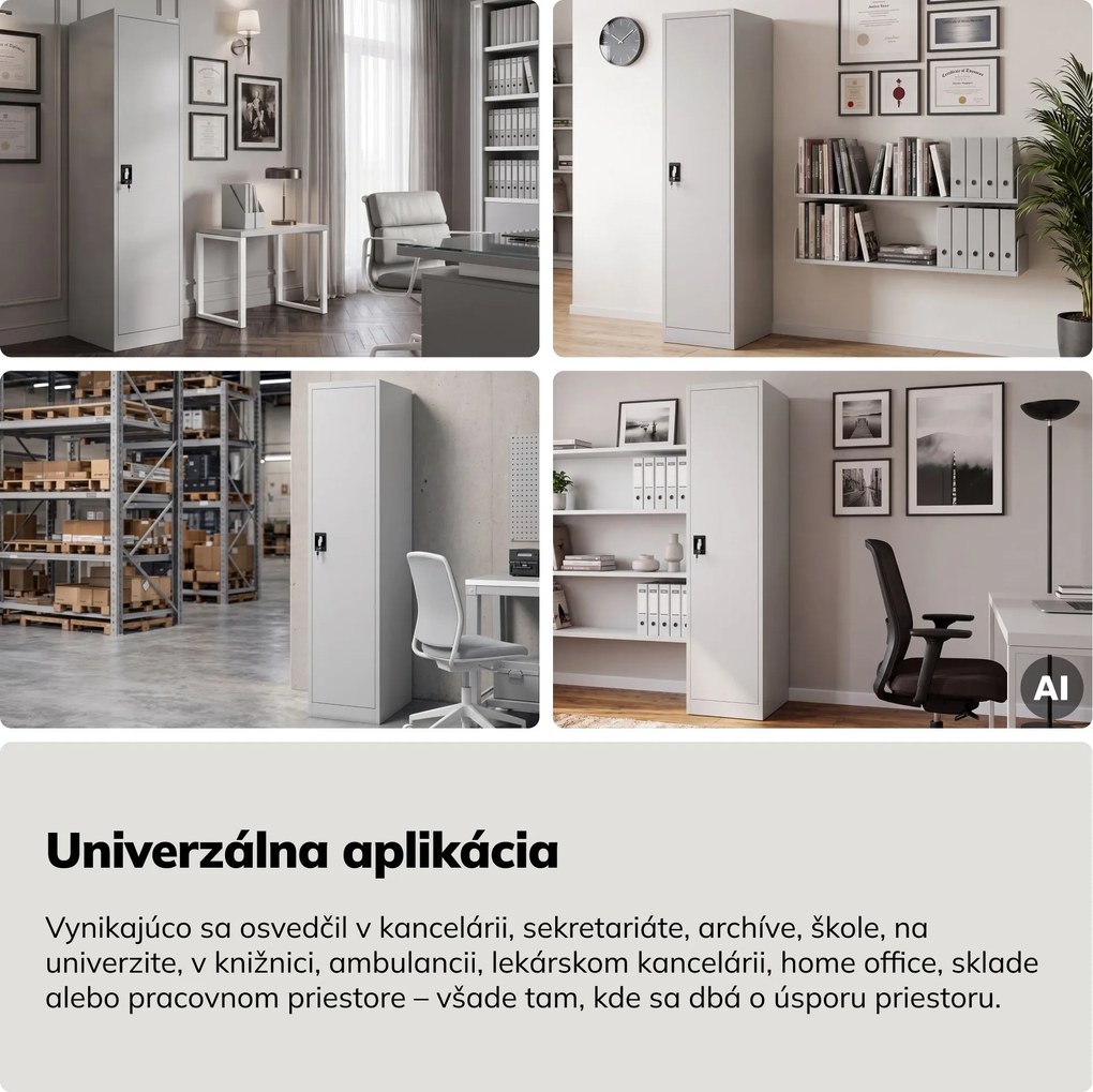 Skriňa na spisy kartotéková na kľúč sivá, 450x1850x600 mm: ALEX D600