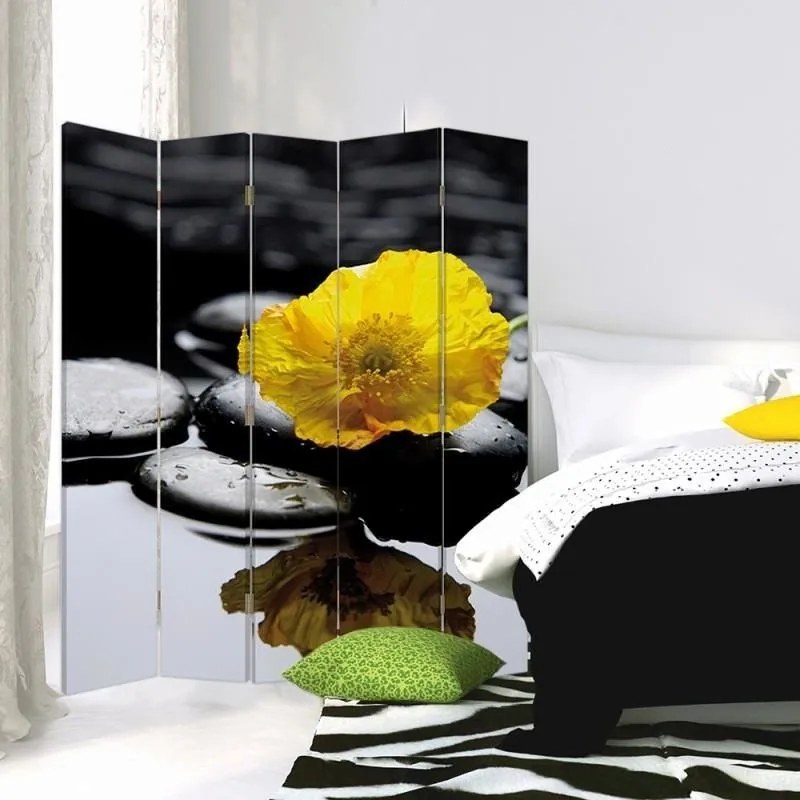 Gario Paraván Zen so žltým kvetom Rozmery: 110 x 170 cm, Prevedenie: Klasický paraván