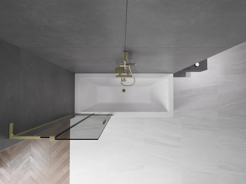 Mexen Velar L, 2-krídlová posuvná vaňová zástena 70 x 150 cm, 8mm šedé sklo, zlatá matná, 896-070-003-41-55