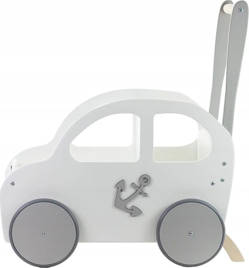 Drevené auto pre chlapcov / chodítko biela