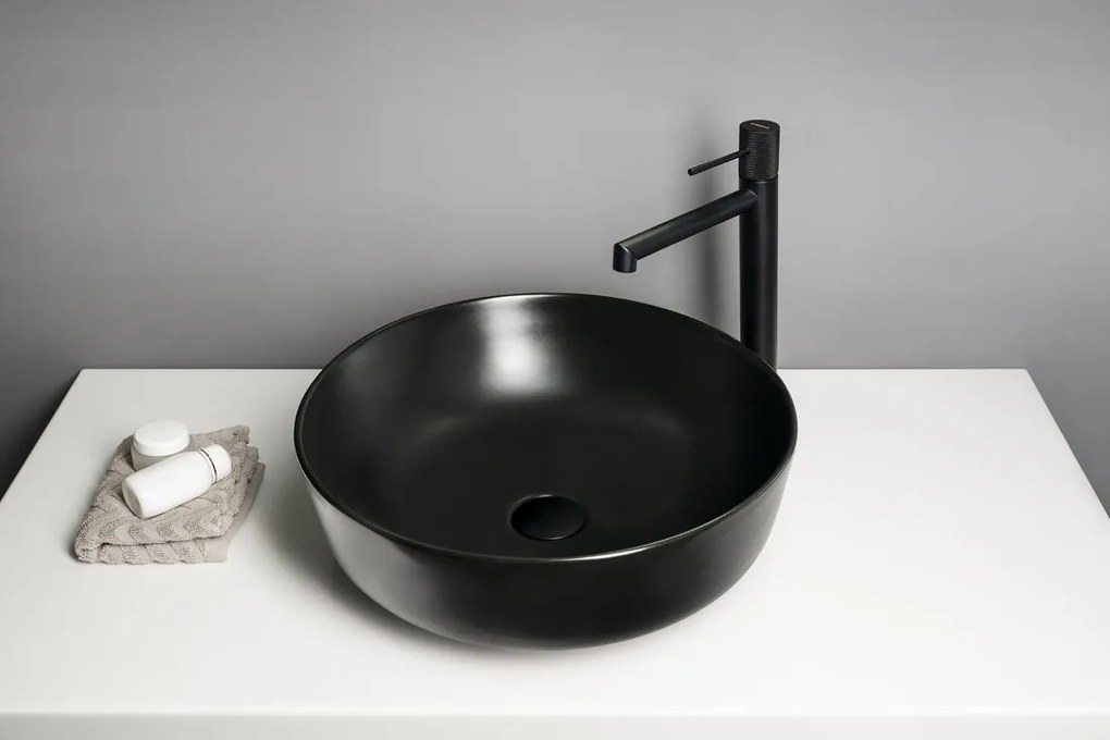 Sapho Sapho, RONDEA keramické umývadlo na dosku priemer 41cm, čierna matná, AR445B