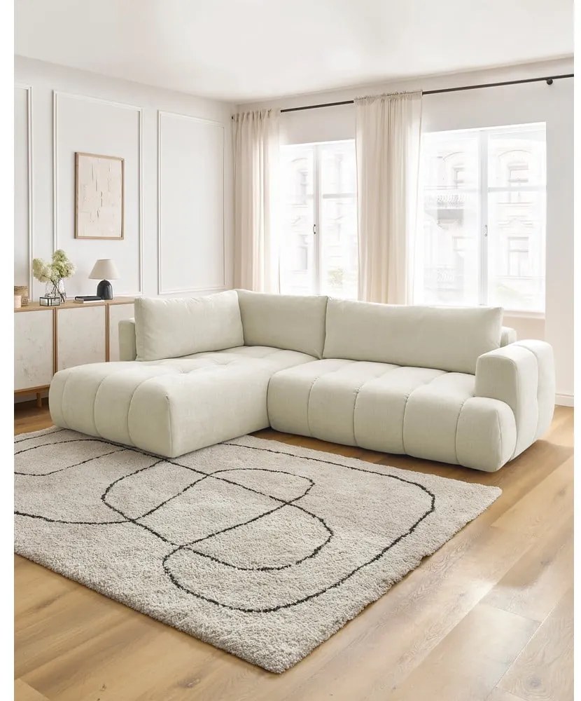 Béžová rozkladacia/s úložným priestorom rohová pohovka (ľavý roh/do L) Fuji – Bobochic Paris