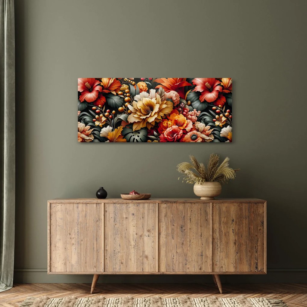 Obraz - Oranžovo-červené kvety (120x50 cm)