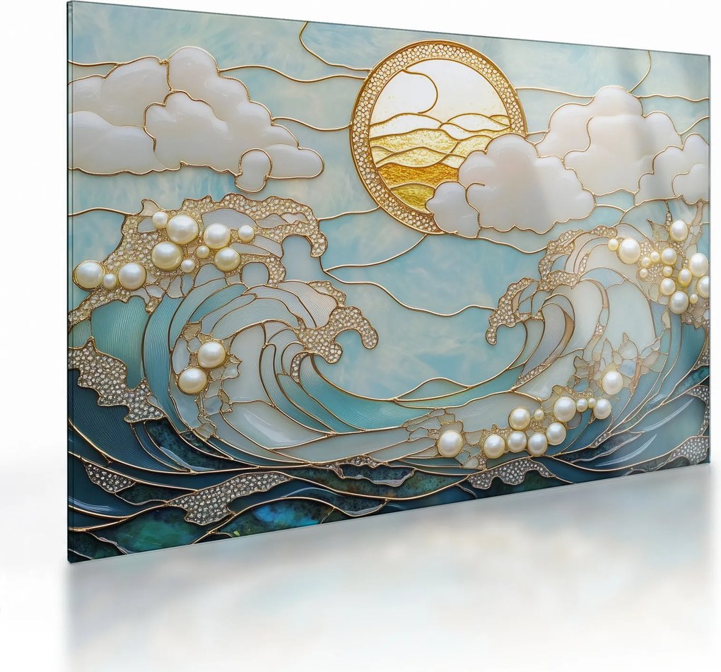 Sklenený obraz - 3D perly v oceáne (70x50 cm)